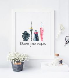23 Diy Makeup Room Ideas Organizer Storage And Decorating Makeup Printable Beauty Room Decor Wall Art Eyeliner Choose Your Weapon Quote