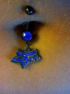 NEW DOUBLE SIDED FLEUR DE LIS CHARM w BLUE CZ BELLY BUTTON RING BODY PIERCING