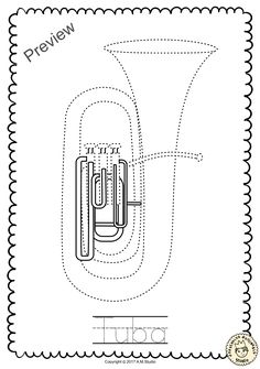 This File In PDF Form Contains 7 Brass Instruments Trace And Coloring Pages Each Page An Instrument Picture To Color The Name Of