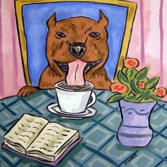 Pit Bull Terrier POTTY bathroom dog art PET 13x19 GLOSSY PRINT