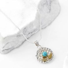 Swirling 14K solide blanc et or jaune Hamsa et oeil maléfique Pendentif