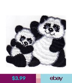 Animals/Zoo Iron on Applique/Embroidered Patch Panda Bear Waving Family/Cub Animals/Zoo Iron on Applique/Embroidered Patch Panda Bear Waving Family/Cub