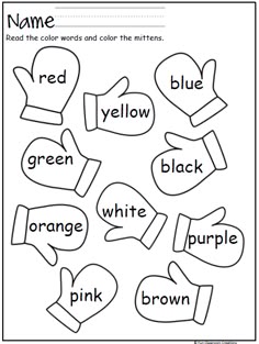 Free Mitten Color Word Practice Great For Pre K And Kindergarten During The Winter More Information Printable Fall Coloring Pages
