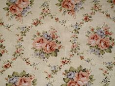 Four Yards Vintage Dark Red Floral Fabric Flowers Shabby Cottage Chic Farmhouse French Country Home Decor Material
