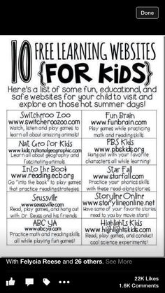 PTO This Sheet Gives Multiple Websites That Students Can Visit Over The Year Or During Summer To Practice Skills In Each Subject