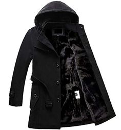 FLCH+YIGE Men Casual Fleece Lined Jacket Cotton Linen Button Down Thick Warm Coat