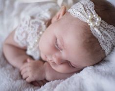 Baby Girls Cream Mohair Flower with Rhinestone Headband fits Newborn 0-12 mos