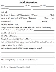 student information sheet template