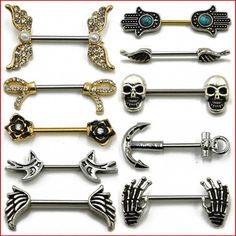 2pcs Crâne Tête nipplering Piercing Strass Cristal mamelon Bar Shield 14 g