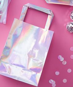 Good Vibes by Ginger Ray Flamingo Shaped Handle Pink Holographic Party Bags