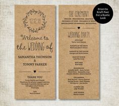 long skinny wedding programs with non tradition ceremony