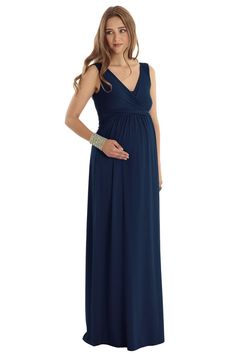 Perfect for Summer Baby Shower Baby Sprinkles! Blue Maternity Dress Wrap Style Stretch Fabric Maternity Maxi Nursing-Friendly