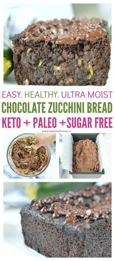 Paleo Chocolate Zucchini Bread. Easy, Healthy Gluten free loaf, super moist with almond meal and unsweetened cocoa powder. 100% KETO + Low carb + sugar free #paleo #zucchinibread #zucchini #lowcarb #keto #sugarfree