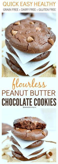 Flourless Peanut Butter Chocolate Cookies Grain Free Paleo + Dairy free + Gluten Free. 6-ingredients .15 minutes preparation. Clean eating cookies or healthy christmas cookies to share. Scones