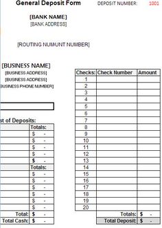 bank deposit slip template excel