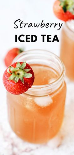 This strawberry infused green iced tea is so easy to make and absolutely delicious! No syrup making, no crushing strawberries, just frozen strawberries and green tea with your favorite choice of sweetener! #best #easy #summerdrinkrecipes #summerdrinks #homemade #southern #sweettea #icedtea