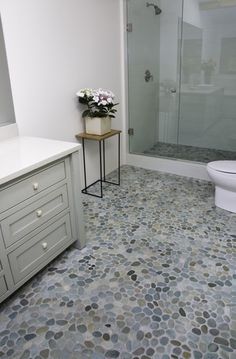 Grey Pebble Tile Tan Mosaic Stone Wall Floor Island Stone Birds Egg Blend Perfect Pebble Floor Modern Bathroom