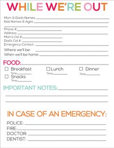 printable babysitting checklist have parents fill out before they babysitters information sheet