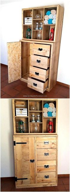 Look at this awesomely created pallet wood closet. First of all we have collected the useless but cleaned pallet wood planks and smartly reshape them in this fine project.  #closet #palletcloset #wardrobe #pallets #woodpallets #palletfurniture #palletprojects #palletideas #recycle #recycledpallet #reclaimed  #repurposed #reused #restore #upcycle #diy #palletart #pallet Diy Furniture, Wood Pallet Furniture, Crafts, Workshop, Wood Closets, Pallet Closet, Pallet Storage, Diy Furniture Projects