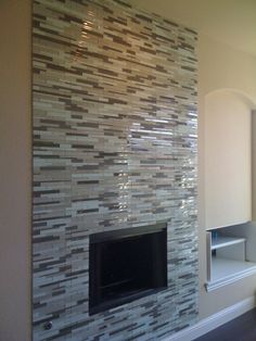 27+ Stunning Fireplace Tile Ideas for your Home | Tiled fireplace Black glass and Glass