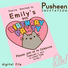free printable pusheen birthday invitation template free printable