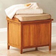 Teak Bathroom Stools hamper bench with cushion teak bathroom storage seating towels Teak Bathroom Stools hamper bench with cushion teak bathroom storage seating towels