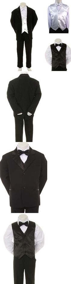 Silver Vest Bow Tie S-4T New Baby Boy Formal Wedding Party Black Suit Tuxedo