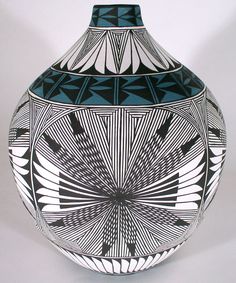 native american pottery fetish bear Large Southwest style urn Navajo shield feathers