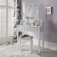 EUCO Coiffeuse Blanche,Coiffeuse avec 3 Miroir 7 tiroirs et Tabouret,Table de Maquillage en Bois,Coiffeuse Enfant//Femme,Meubles de Salle de s/éjour