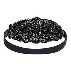 GREAT GATSBY ART DECO 1920s FLAPPER BLACK GOLD CRYSTAL BEAD HEADBAND HAIRBAND RI
