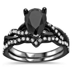 Gold 500 1500 Bridal Sets Wedding Ring Sets Pear Shaped Diamond Engagement Rings Engagement Rings Bridal Sets Black Gold Black Diamond Ring