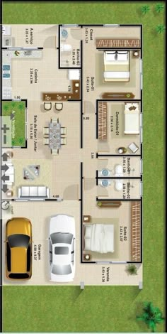 com passagem area externa no centro da casa Single Storey House Plans, Model House Plan, Modern House Plan