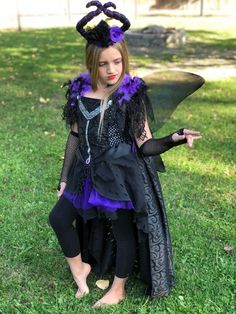 Halloween Baby Maleficent Black Purple Green Bodysuit Tutu Costume Party Dress