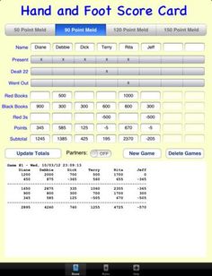 hand and foot score sheet