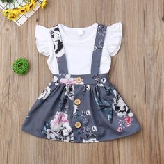 Cyhulu Newborn Infant Baby Girls Fly Sleeve Solid Party Birthday Summer Causal Dresses Outfits Set