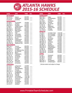 Atlanta Hawks Basketball 2016 Schedule. Score Updates & Printable