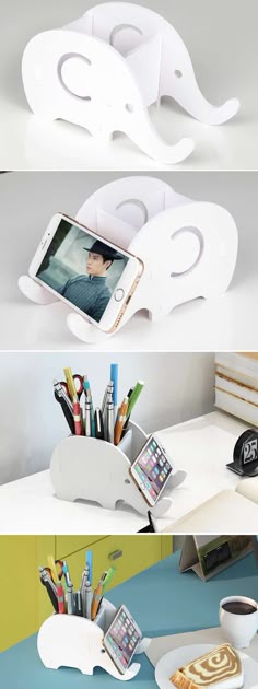 Wooden Elephant Phone Stand Holder Pen Holder Stationery Organizer