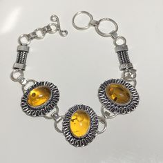 8 /"inch//20cm BÁLTICO ÁMBAR PLATA ESTERLINA 925 señoras Brazalete Bisutería Joyería
