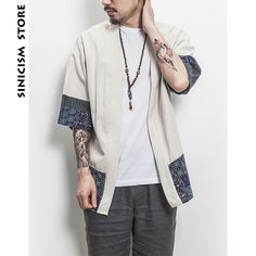 X-Future Men Frog Button Plus Size Kimono Loose Chinese Style Cardigan Coat