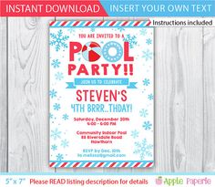 winter pool party invitations