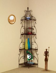 Greensen Corner Shelf Bookcase Wooden High Shelf with 4 Shelves Ladder Shelf in Industrial Design Floor Shelf with Metal Frame Filing Shelf Corner Vintage Decorative Shelf for Living Room Office