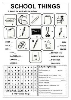 this worksheet contains three tasks 1 read and match the words with the pictures 2 school worksheets english lessons for kids english worksheets for kids