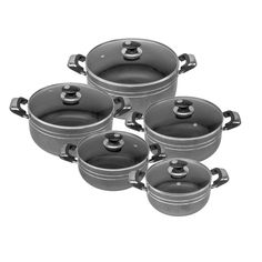 Marble Coated Non-Stick Casserole Cooking Pot 10 Piece Set with Glass Lid 20-28cm
