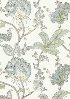 KALAMKARI VINE, Yellow and Aqua, AT78740, Collection Palampore from Anna French