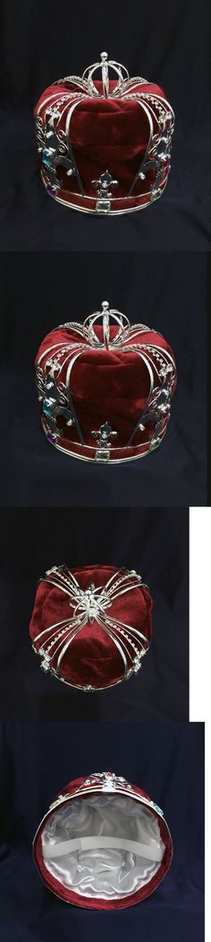 Rhinestone Onion Dome Gemstone Red Velvet Men/'s Gold Crown Regal King Royal Head