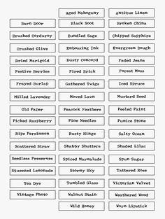 Tim Holtz Distress Inks Colour Chart Including Season Colours Distress Ink Colors I Ve Been Using These With A Sponge On Ceramic Tiles And Loving The Effects