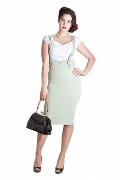 Jupe Crayon Pin,Up Rockabilly Rétro Bretelles Vert