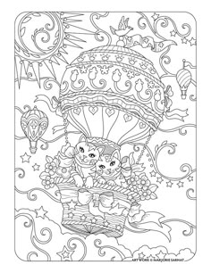 Up And Away Cats In Hot Air Balloon Pampered Pets Adult Coloring Book By Marjorie Sarnat Davlin Publishing
