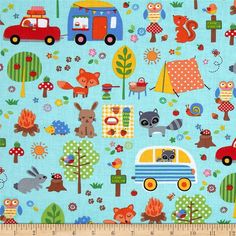 Camp Out White //Yellow fabric Michael Miller material CX6352 squirrel owl rabbit