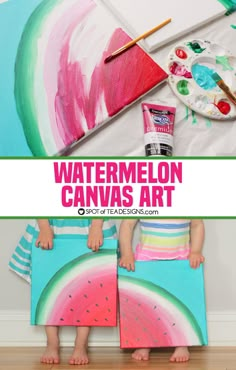 Watermelon canvas art featuring @Decoart_inc Americana Premium Paints | spotofteadesigns.com Diy Canvas Art, Diy Artwork, Diy Canvas, Diy Painting, Diy Art, Painting For Kids, Easy Canvas Painting